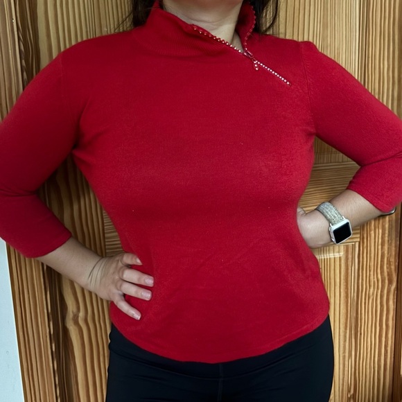 Vintage Rare Y2K Red Turtleneck with rhinestone zipper - Picture 5 of 5